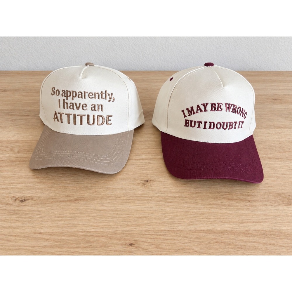 2 Pack Sassy Embroidered Snapback Hats Attitude & I May Be Wrong Funny Caps Set